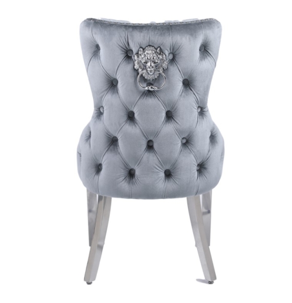 Victoria LION Knocker Dining Chair Set of 2 - Grey Silver