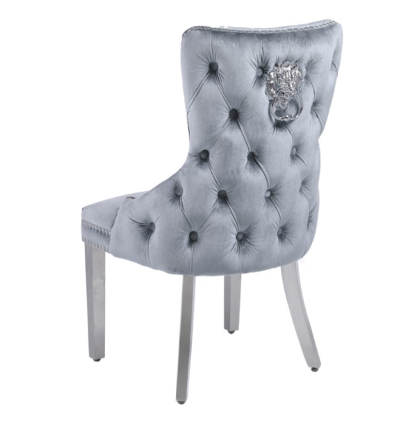 Victoria LION Knocker Dining Chair Set of 2 - Grey Silver - Image 2