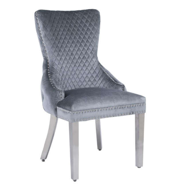 Victoria LION Knocker Dining Chair Set of 2 - Grey Silver - Image 3